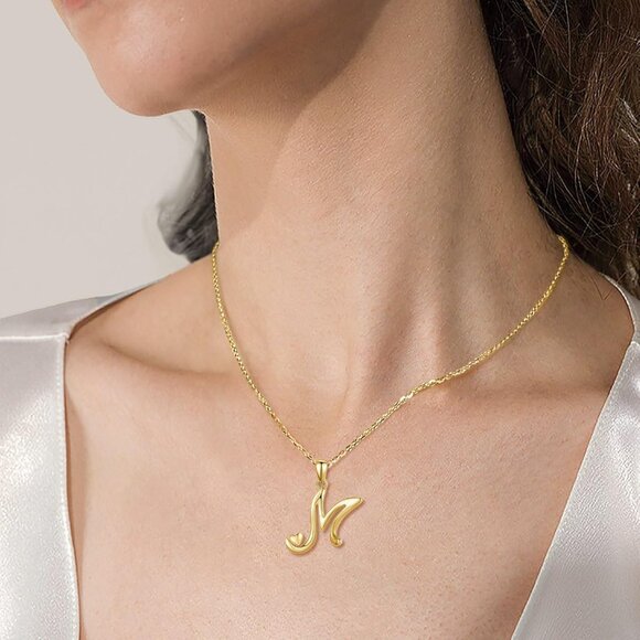 925 Sterling Silver Initial Necklace with Rose Gold Heart, 18 Inch Chain, Person - Picture 4 of 7